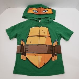 2T Nickelodeon TMNT Green Ninja Turtle Hooded Shirt Michelangelo